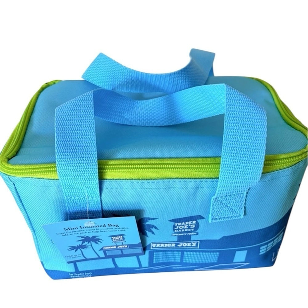 Trader Joe’s Blue, Green Trim Mini Insulated Tote Bag Lunch Bag NWT - Picture 4 of 5